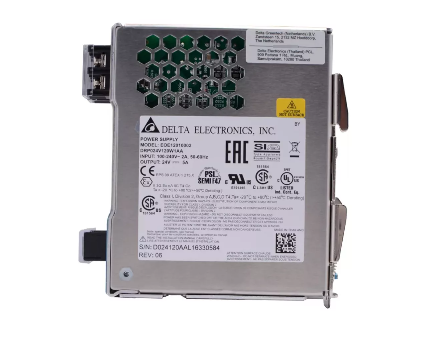FUENTE DE VOLTAJE DELTA 24vdc 5A Riel Din Drp024v120w1aa