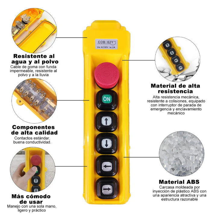 Botonera Alámbrica Para Polipasto De 4 Movimientos Con Paro De Emergencia