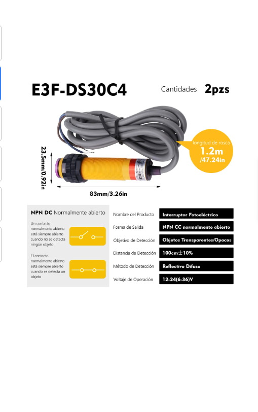 Sensor Fotoelectrico Proximidad Difuso Npn 6-36v E3fds30c4