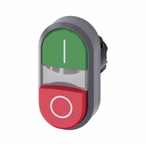 BOTON PULSADOR DOBLE LUMINOSO RASANTE VERDE MARCADO “I”  Y SALIENTE ROJO MARCADO “0” IP67